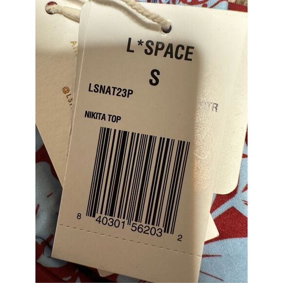 L*Space size S Nikita Swim Top Going Tropical Red Blue Tie Back Underwire New - Picture 3 of 7